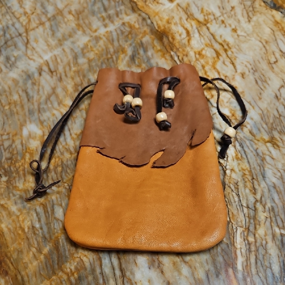 Brown Leather Drawstring Pouch - image 1